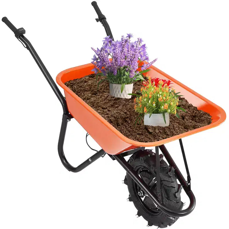 Brouette electrique, 500W, capacite de charge 4 pi³, capacite 330 lb, avec poignee metallique et roues à chenilles 16 pour pelouse et ferme