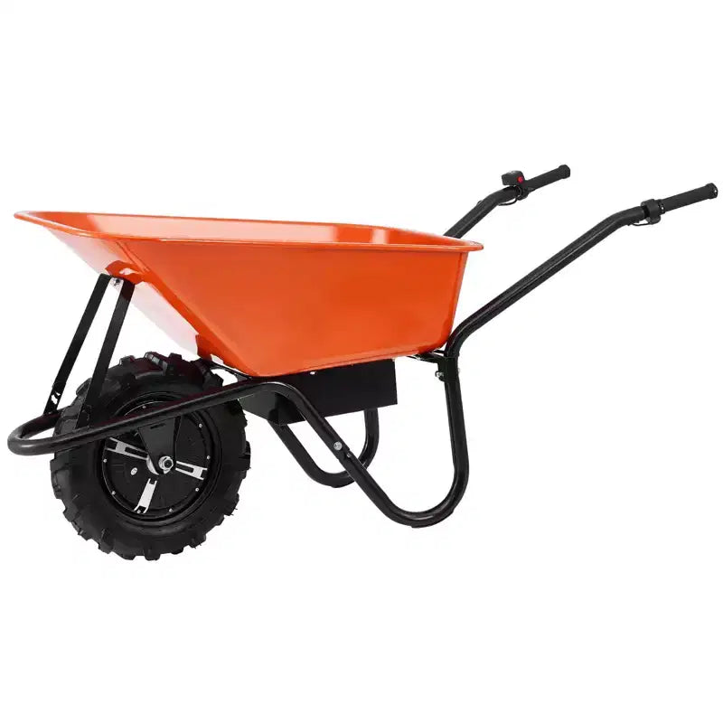 Chariot de brouette électrique, motorisé 500 W, capacité de charge de 113 litres, capacité de 150 kg, avec poignée en métal et 16 roues pour pelouse et ferme