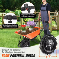 Brouette electrique, 500W, capacite de charge 4 pi³, capacite 330 lb, avec poignee metallique et roues à chenilles 16 pour pelouse et ferme