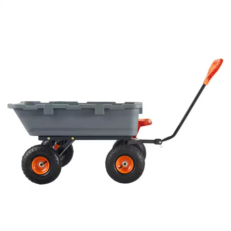 Chariot à benne de jardin en poly avec cadre en acier facile à assembler, poignee convertible 2-en-1, capacite 800 lb, pneus 10 pouces