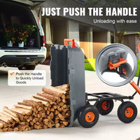 Chariot à benne de jardin en poly avec cadre en acier facile à assembler, poignee convertible 2-en-1, capacite 800 lb, pneus 10 pouces