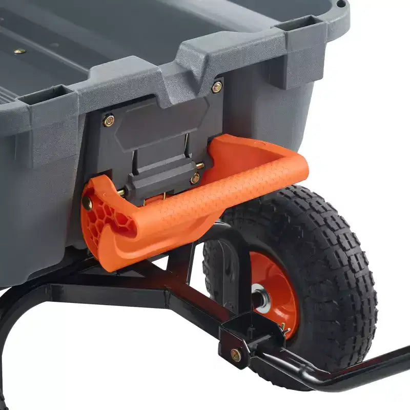 Chariot à benne de jardin en poly avec cadre en acier facile à assembler, poignee convertible 2-en-1, capacite 800 lb, pneus 10 pouces