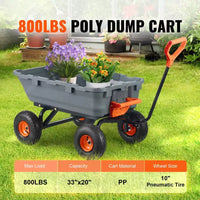 Chariot à benne de jardin en poly avec cadre en acier facile à assembler, poignee convertible 2-en-1, capacite 800 lb, pneus 10 pouces