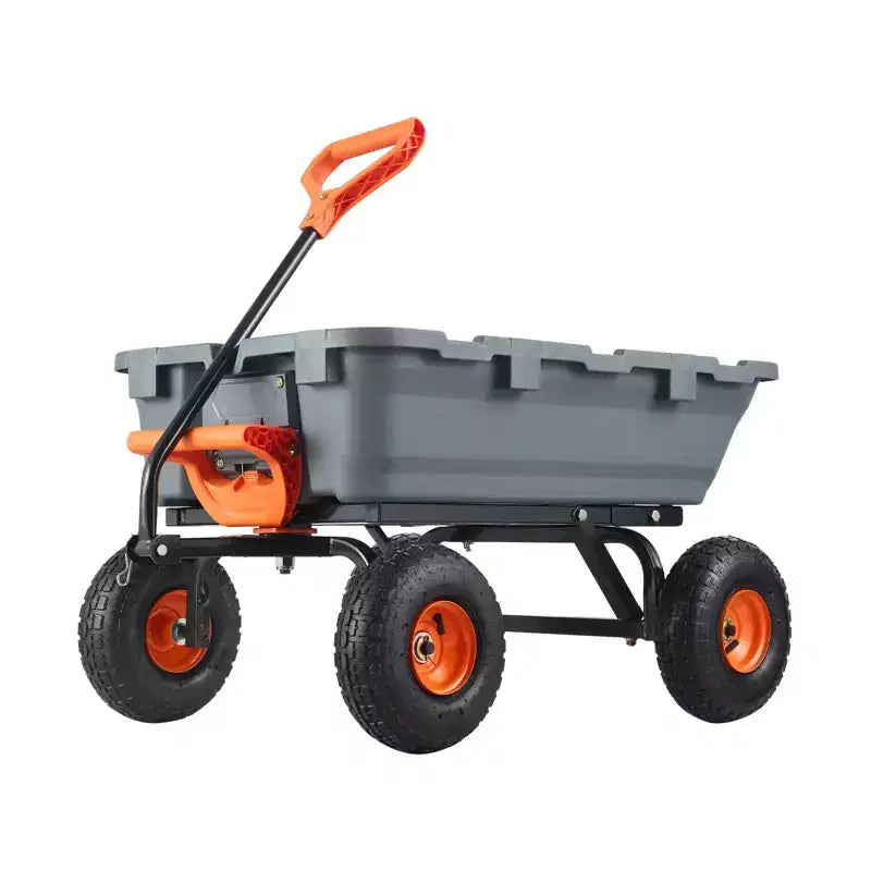 Chariot à benne de jardin en poly avec cadre en acier facile à assembler, poignee convertible 2-en-1, capacite 800 lb, pneus 10 pouces