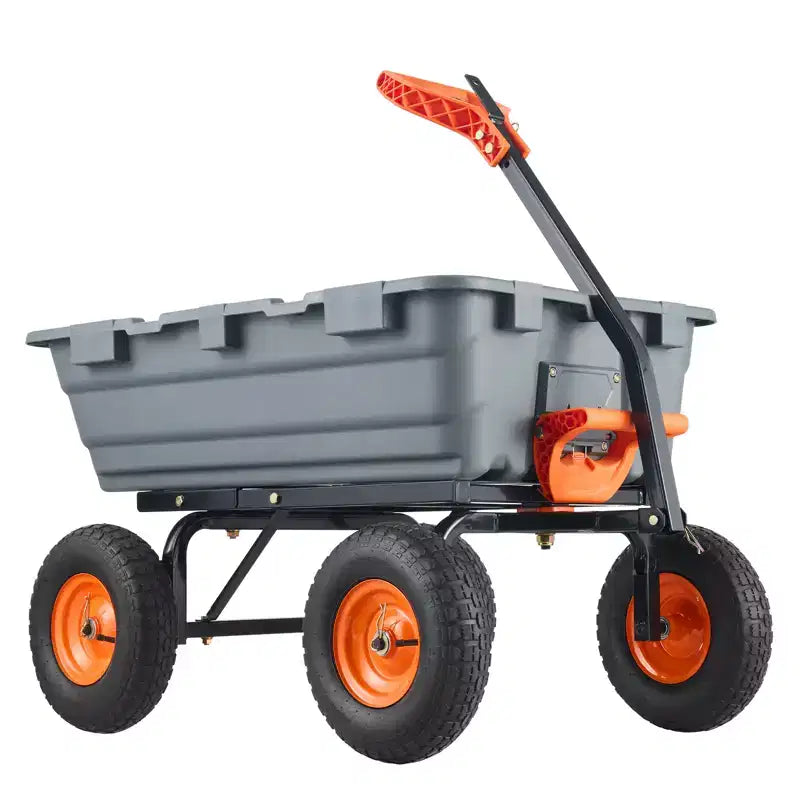 Chariot à benne de jardin en poly avec cadre en acier facile à assembler, poignee convertible 2-en-1, capacite de charge 6,48 pi³, capacite 1200 lb, pneus 13 pouces