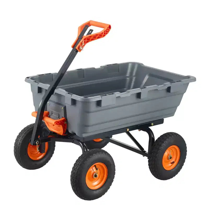 Chariot à benne de jardin en poly avec cadre en acier facile à assembler, poignee convertible 2-en-1, capacite de charge 6,48 pi³, capacite 1200 lb, pneus 13 pouces