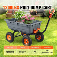 Chariot à benne de jardin en poly avec cadre en acier facile à assembler, poignee convertible 2-en-1, capacite de charge 6,48 pi³, capacite 1200 lb, pneus 13 pouces