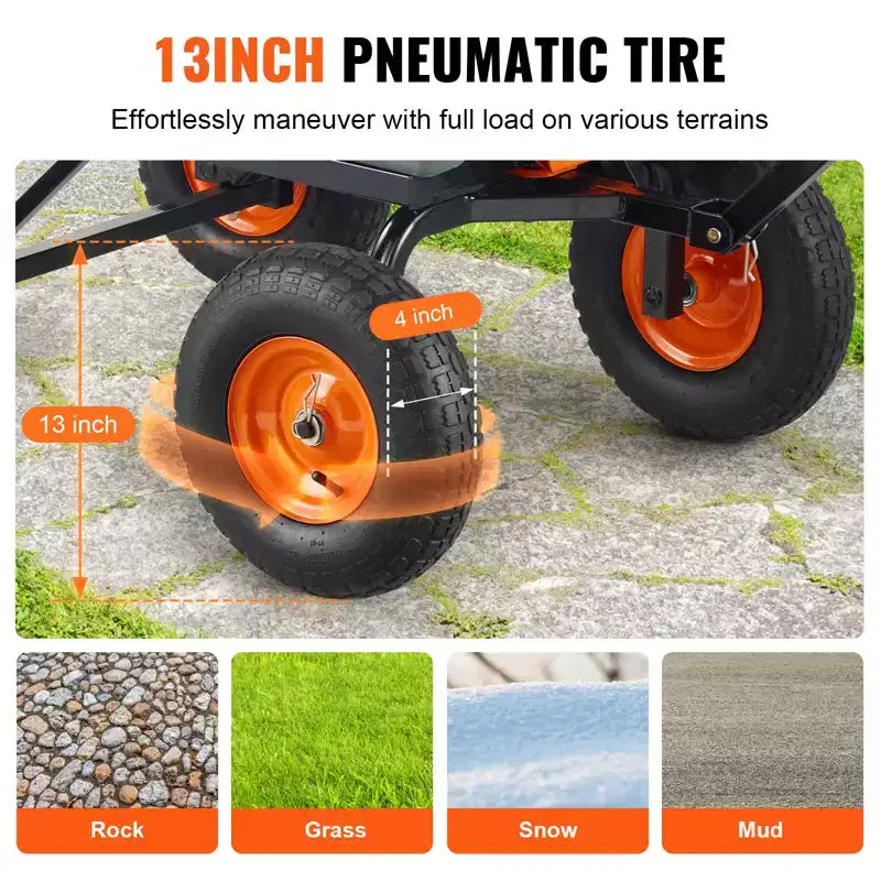 Chariot à benne de jardin en poly avec cadre en acier facile à assembler, poignee convertible 2-en-1, capacite de charge 6,48 pi³, capacite 1200 lb, pneus 13 pouces