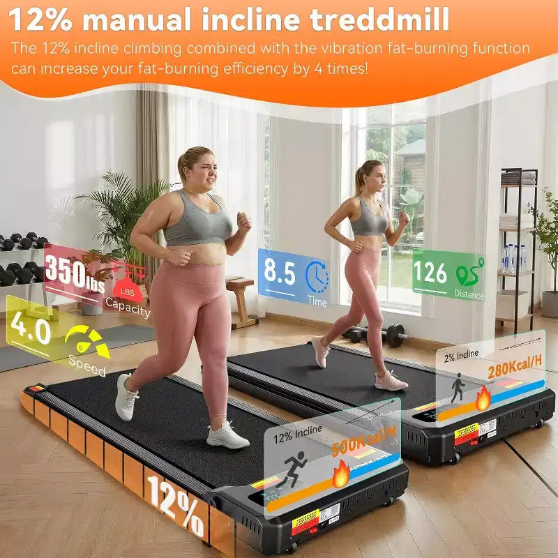 Tapis de course KRISRATE 6 en 1 de 3,5 CV avec plateforme vibrante et inclinaison de 12 %/15 %, tapis de course pliable sous le bureau pour la maison, le bureau