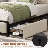 Cadre de lit Twin XL avec tête de lit de rangement, rembourré en velours côtelé, 2 tiroirs de rangement et station de recharge, pas besoin de sommier tapissier, silencieux