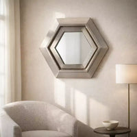 Miroir mural hexagonal moderne en métal pour la décoration de la chambre et du salon - Miroirs décoratifs pour mur, couloir, entrée ou salle de bain - 20, Argent et Métallisé