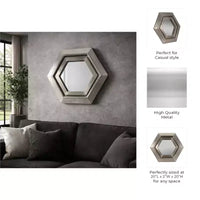 Miroir mural hexagonal moderne en métal pour la décoration de la chambre et du salon - Miroirs décoratifs pour mur, couloir, entrée ou salle de bain - 20, Argent et Métallisé