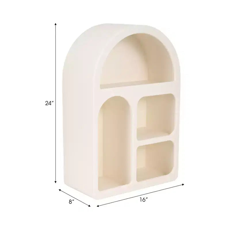 Organisateur de rangement mural arqué avec étagères suspendues multi-niveaux - Design en bois glamour à silhouette incurvée pour petits espaces - 24 po, blanc