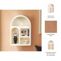 Organisateur de rangement mural arqué avec étagères suspendues multi-niveaux - Design en bois glamour à silhouette incurvée pour petits espaces - 24 po, blanc