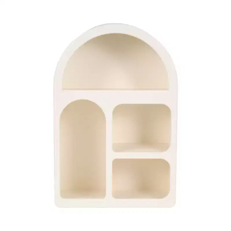 Organisateur de rangement mural arqué avec étagères suspendues multi-niveaux - Design en bois glamour à silhouette incurvée pour petits espaces - 24 po, blanc