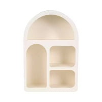 Organisateur de rangement mural arqué avec étagères suspendues multi-niveaux - Design en bois glamour à silhouette incurvée pour petits espaces - 24 po, blanc