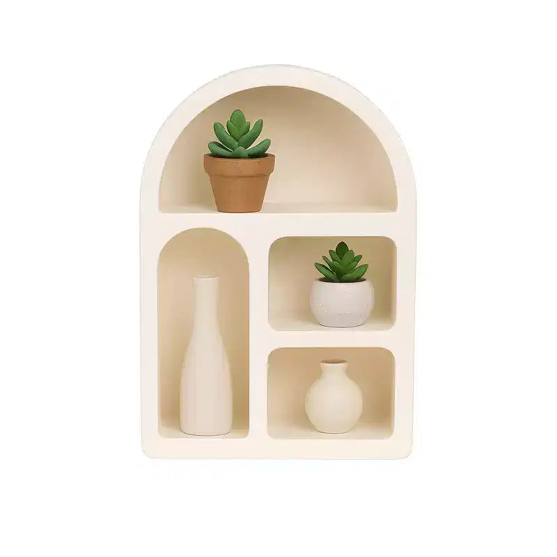 Organisateur de rangement mural arqué avec étagères suspendues multi-niveaux - Design en bois glamour à silhouette incurvée pour petits espaces - 24 po, blanc