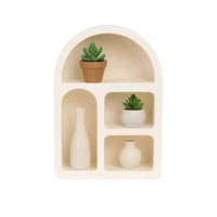 Organisateur de rangement mural arqué avec étagères suspendues multi-niveaux - Design en bois glamour à silhouette incurvée pour petits espaces - 24 po, blanc