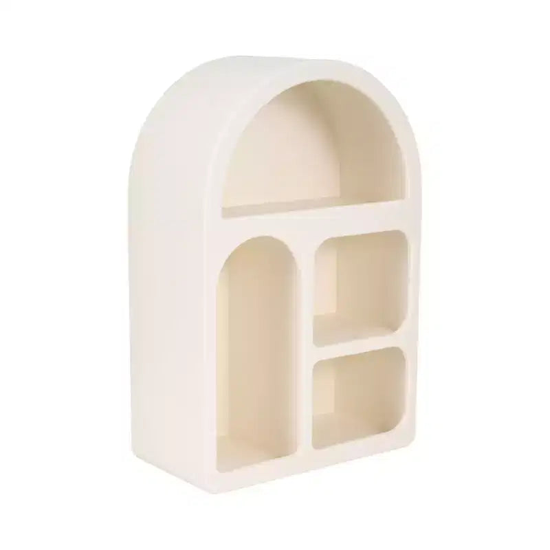 Organisateur de rangement mural arqué avec étagères suspendues multi-niveaux - Design en bois glamour à silhouette incurvée pour petits espaces - 24 po, blanc