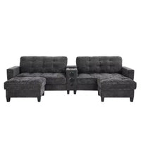 Canapé d'angle Whisen 126 avec console centrale, porte-gobelets, forme en U, haut-parleurs Bluetooth intégrés et 2 poufs de rangement pour le salon
