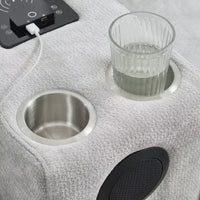 Canapé d'angle Whisen 126 avec console centrale, porte-gobelets, forme en U, haut-parleurs Bluetooth intégrés et 2 poufs de rangement pour le salon