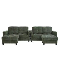 Canapé d'angle Whisen 126 avec console centrale, porte-gobelets, forme en U, haut-parleurs Bluetooth intégrés et 2 poufs de rangement pour le salon