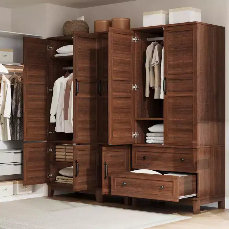 Armoire-penderie en bois, 2 tiroirs, étagères réglables, organisateur de vêtements robuste, pour chambre
