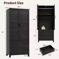 Armoire-penderie en bois, 2 tiroirs, étagères réglables, organisateur de vêtements robuste, pour chambre