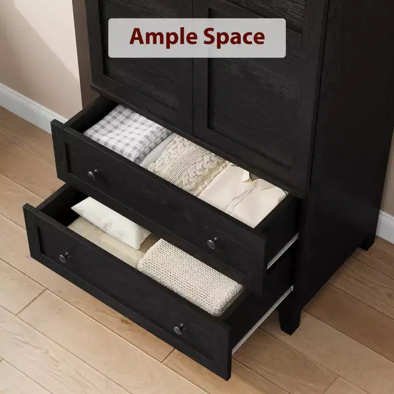 Armoire-penderie en bois, 2 tiroirs, étagères réglables, organisateur de vêtements robuste, pour chambre
