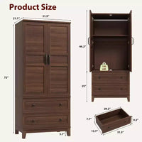 Armoire-penderie en bois, 2 tiroirs, étagères réglables, organisateur de vêtements robuste, pour chambre