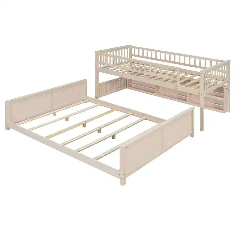 Luxystar lit superposé bas Twin XL sur Queen avec étagères éclairées intégrées et panneau perforé