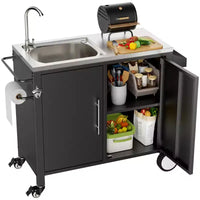 Table de barbecue d'extérieur avec evier, chariot de barbecue avec evier et meuble en acier inoxydable 304, chariot de barbecue d'extérieur avec evier