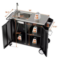 Table de barbecue d'extérieur avec evier, chariot de barbecue avec evier et meuble en acier inoxydable 304, chariot de barbecue d'extérieur avec evier