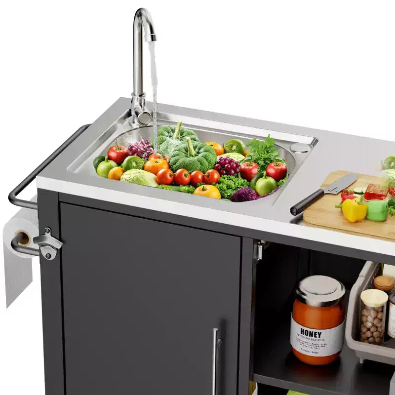 Table de barbecue d'extérieur avec evier, chariot de barbecue avec evier et meuble en acier inoxydable 304, chariot de barbecue d'extérieur avec evier