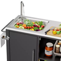 Table de barbecue d'extérieur avec evier, chariot de barbecue avec evier et meuble en acier inoxydable 304, chariot de barbecue d'extérieur avec evier