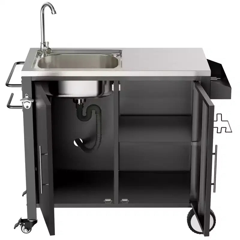 Table de barbecue d'extérieur avec evier, chariot de barbecue avec evier et meuble en acier inoxydable 304, chariot de barbecue d'extérieur avec evier