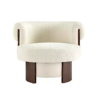 Fauteuil baril pivotant Whisen 360° avec design sculptural en bois courbé, cadre en bois massif, 81 cm de large, polyvalent pour le salon et la chambre à coucher