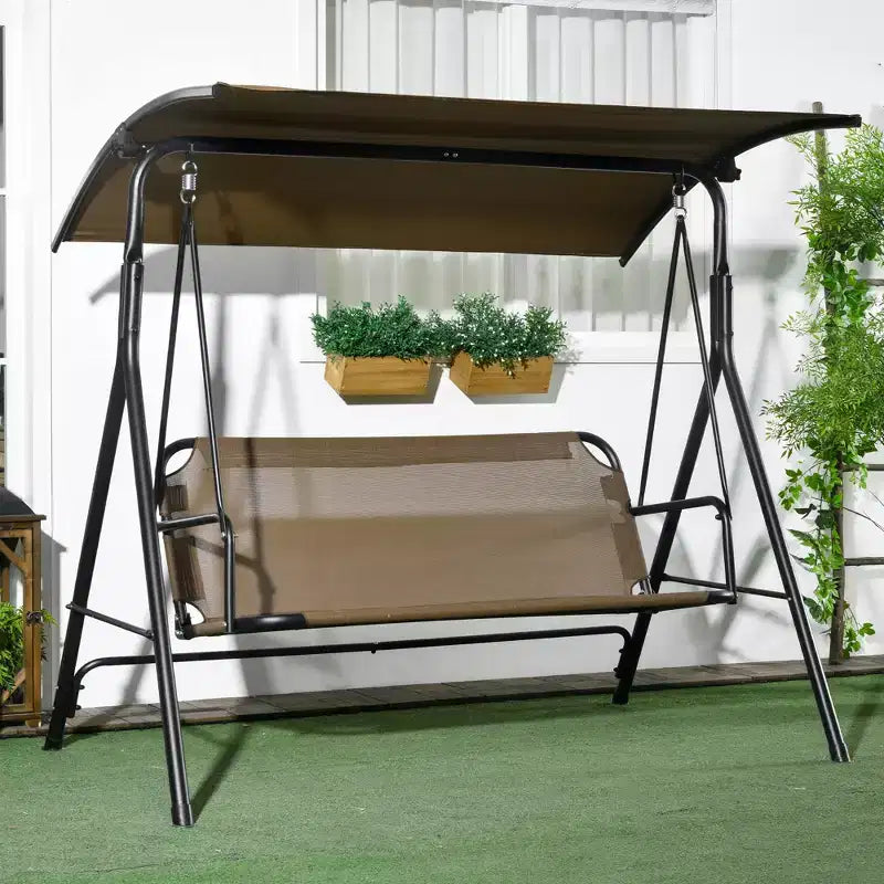 Balancelle de patio extérieure 3 places avec coussin, support à cadre en acier, auvent inclinable réglable pour patio, jardin