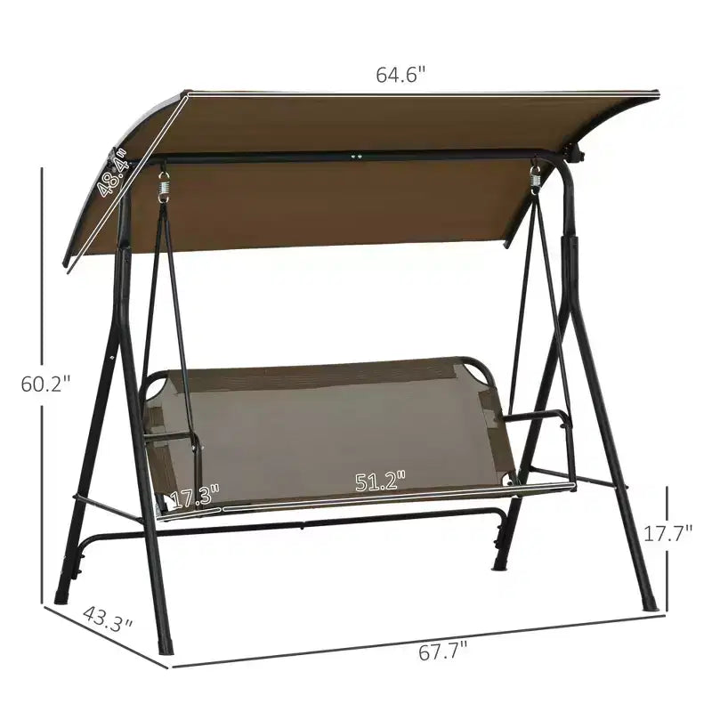 Balancelle de patio extérieure 3 places avec coussin, support à cadre en acier, auvent inclinable réglable pour patio, jardin