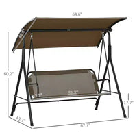 Balancelle de patio extérieure 3 places avec coussin, support à cadre en acier, auvent inclinable réglable pour patio, jardin