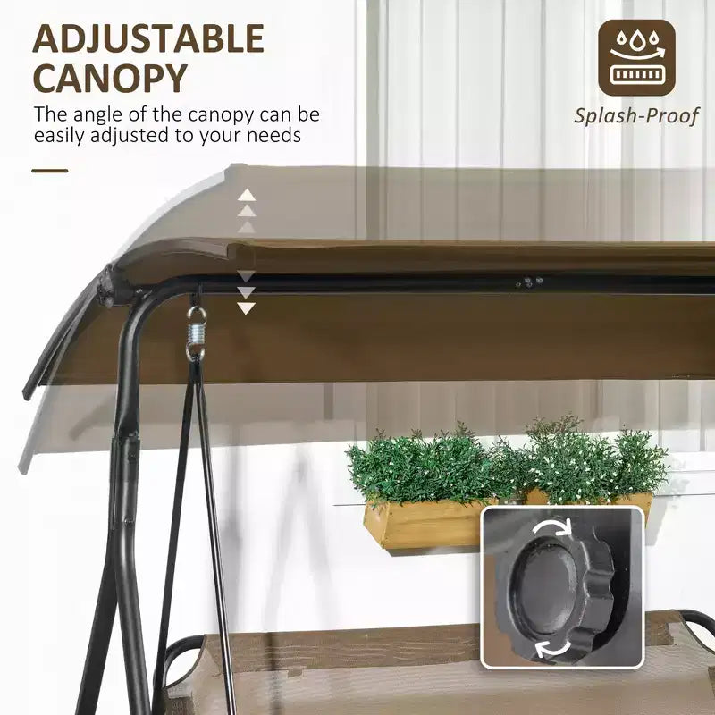 Balancelle de patio extérieure 3 places avec coussin, support à cadre en acier, auvent inclinable réglable pour patio, jardin