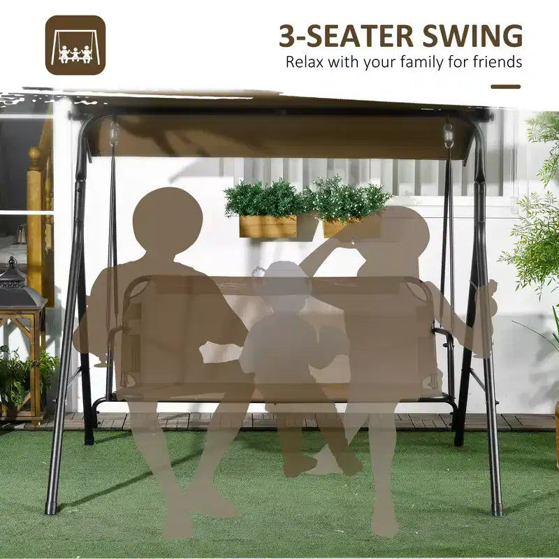 Balancelle de patio extérieure 3 places avec coussin, support à cadre en acier, auvent inclinable réglable pour patio, jardin