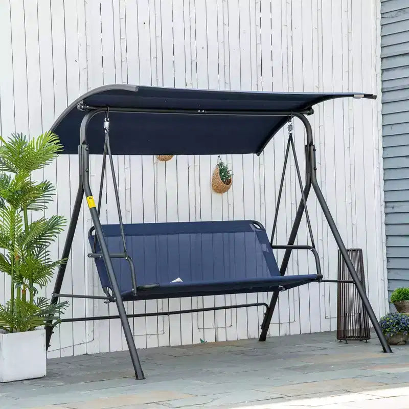 Balancelle de patio extérieure 3 places avec coussin, support à cadre en acier, auvent inclinable réglable pour patio, jardin