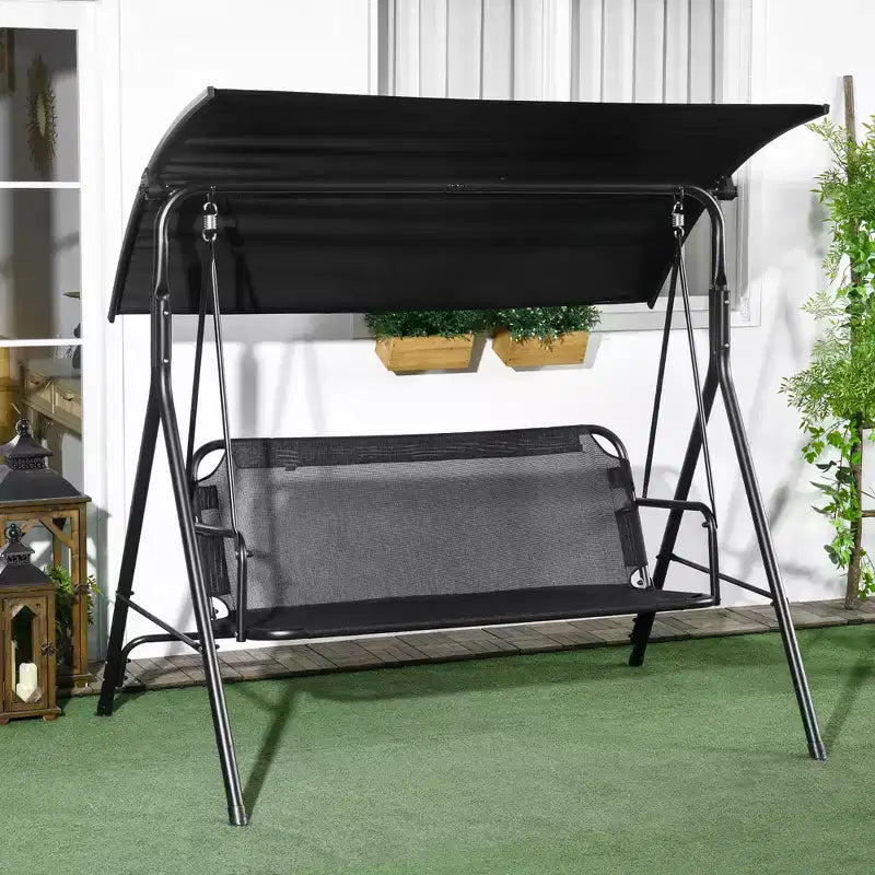 Balancelle de patio extérieure 3 places avec coussin, support à cadre en acier, auvent inclinable réglable pour patio, jardin