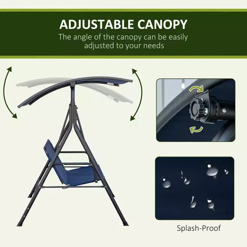 Balancelle de patio extérieure 3 places avec coussin, support à cadre en acier, auvent inclinable réglable pour patio, jardin