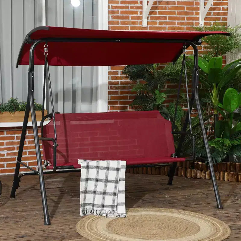 Balancelle de patio extérieure 3 places avec coussin, support à cadre en acier, auvent inclinable réglable pour patio, jardin