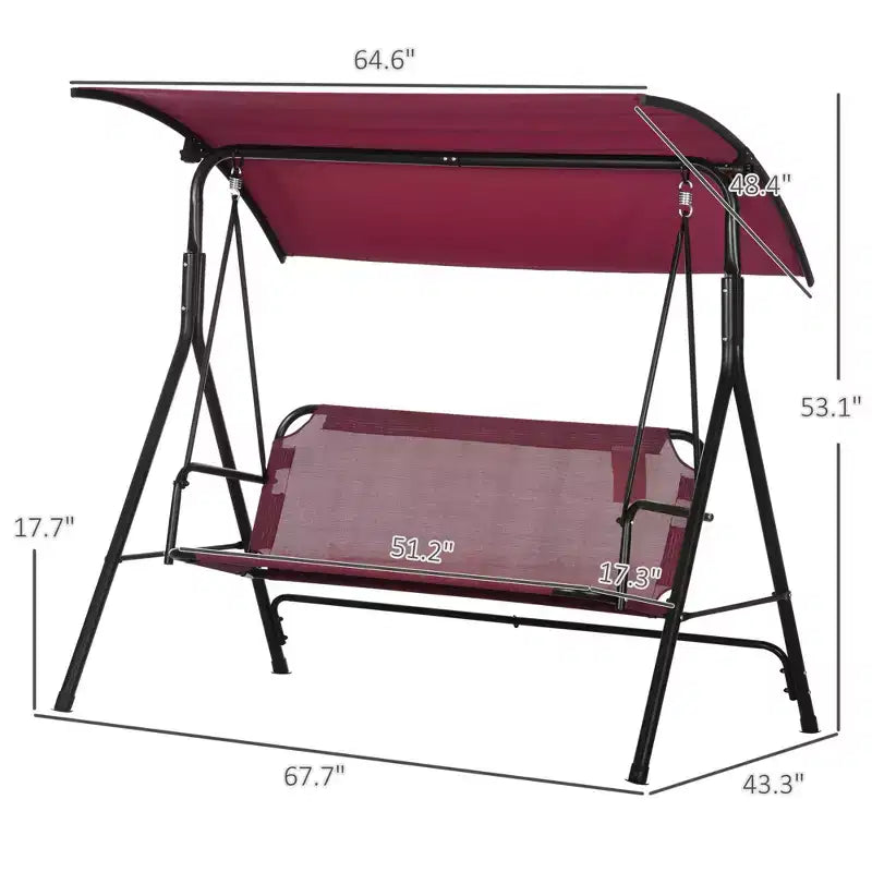 Balancelle de patio extérieure 3 places avec coussin, support à cadre en acier, auvent inclinable réglable pour patio, jardin