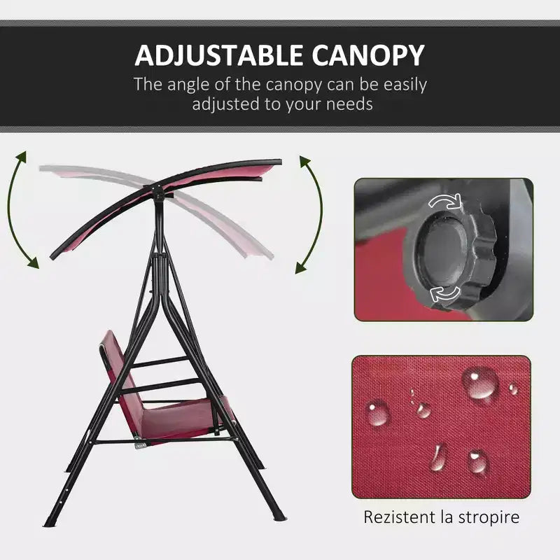 Balancelle de patio extérieure 3 places avec coussin, support à cadre en acier, auvent inclinable réglable pour patio, jardin