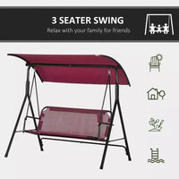 Balancelle de patio extérieure 3 places avec coussin, support à cadre en acier, auvent inclinable réglable pour patio, jardin