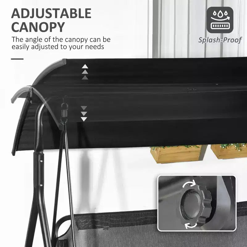 Balancelle de patio extérieure 3 places avec coussin, support à cadre en acier, auvent inclinable réglable pour patio, jardin